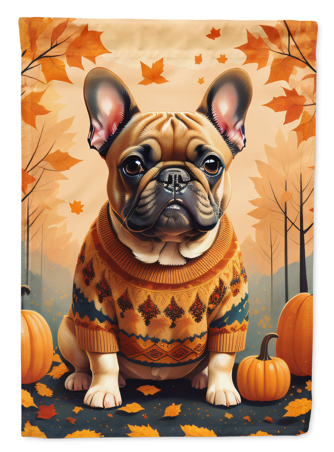 Fawn French Bulldog Fall House Flag 28x40 Porch Sleeve Pole Decorative Outside Yard Banner Artwork Wall Hanging, Polyester