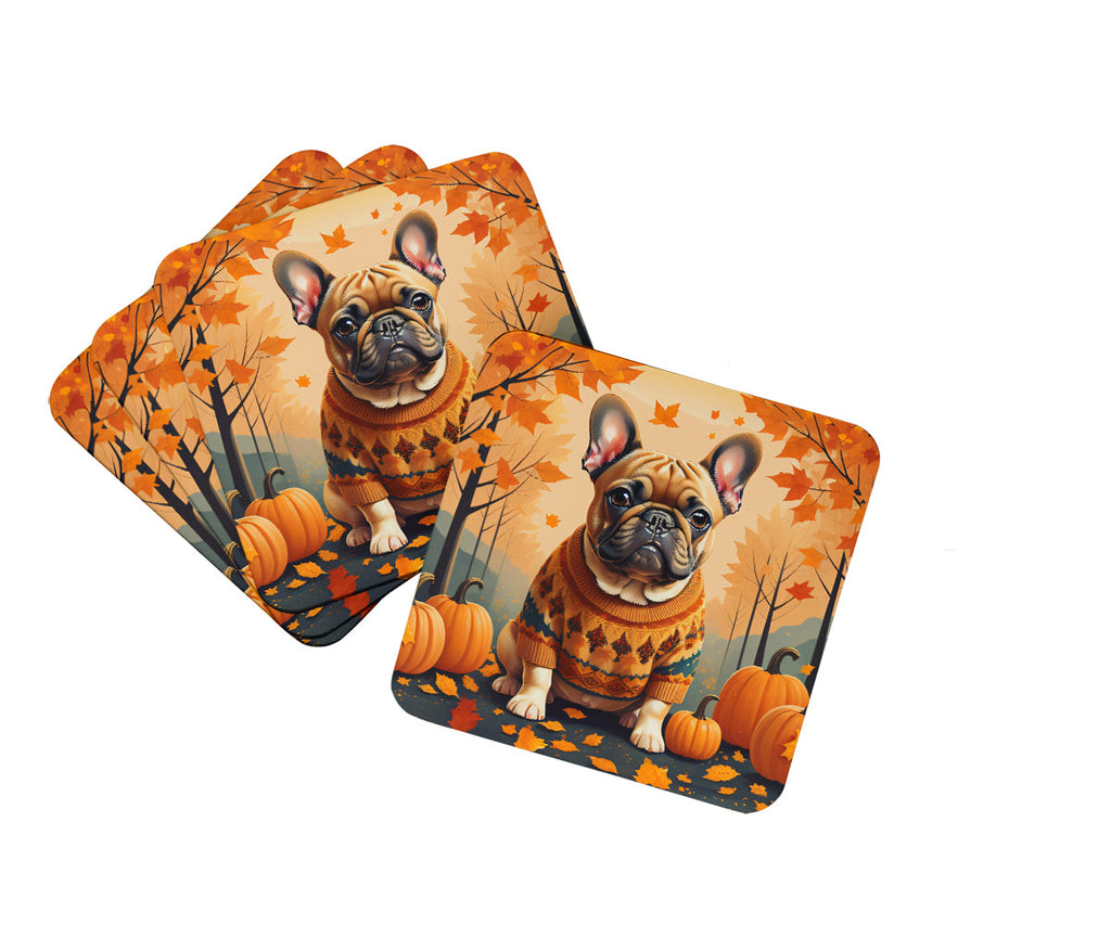 Fawn French Bulldog Fall Foam Coasters Set of 4 Cup Coasters for Indoor Outdoor, Tabletop Protection, Anti Slip, Mouse pad Material