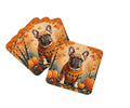 Fawn French Bulldog Fall Foam Coasters Set of 4 Cup Coasters for Indoor Outdoor, Tabletop Protection, Anti Slip, Mouse pad Material