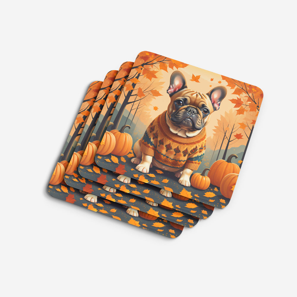 Fawn French Bulldog Fall Foam Coasters Set of 4 Cup Coasters for Indoor Outdoor, Tabletop Protection, Anti Slip, Mouse pad Material