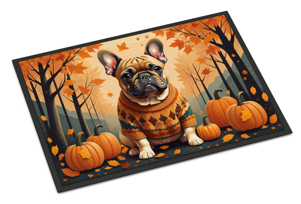 Fawn French Bulldog Fall Doormat Indoor Outdoor 18H X 27W Front Door Mat Rugs for Entryway, Non Slip Washable