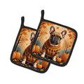 Fawn French Bulldog Fall Pot Holder Set of 2 Heat Resistant Quilted Hot Pads 7.5 x 7.5 Inch, Insulated Kitchen Trivets for Cooking & Baking
