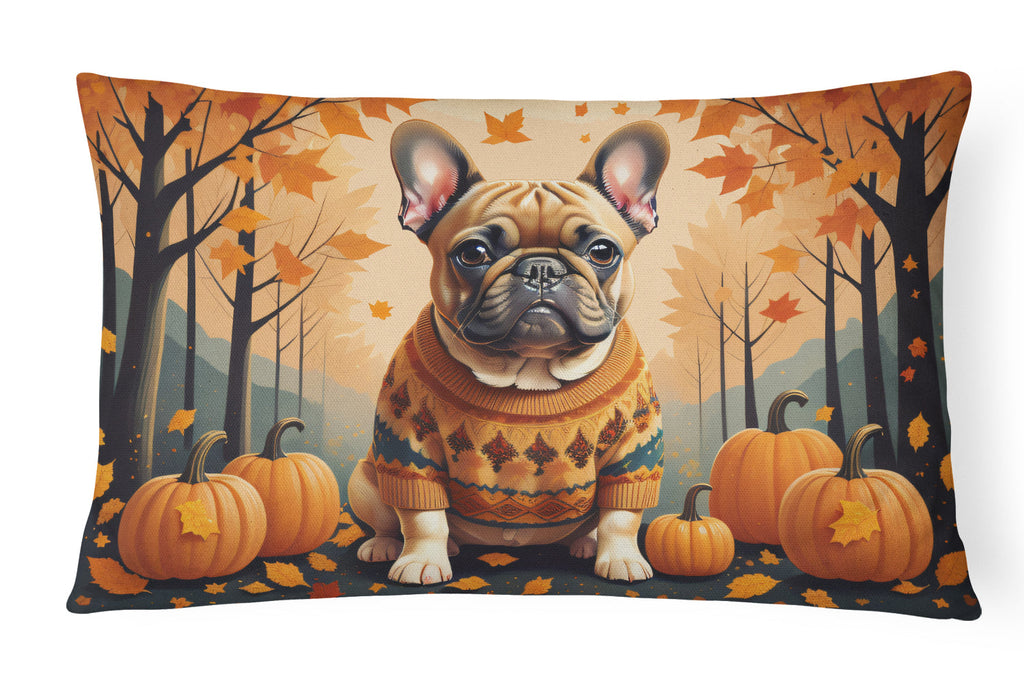 Fawn French Bulldog Fall Decorative Throw Pillow 12x16 Indoor Outdoor Accent Cushion, Fabric Cover with Insert for Sofa, Bed, Porch & Living Room