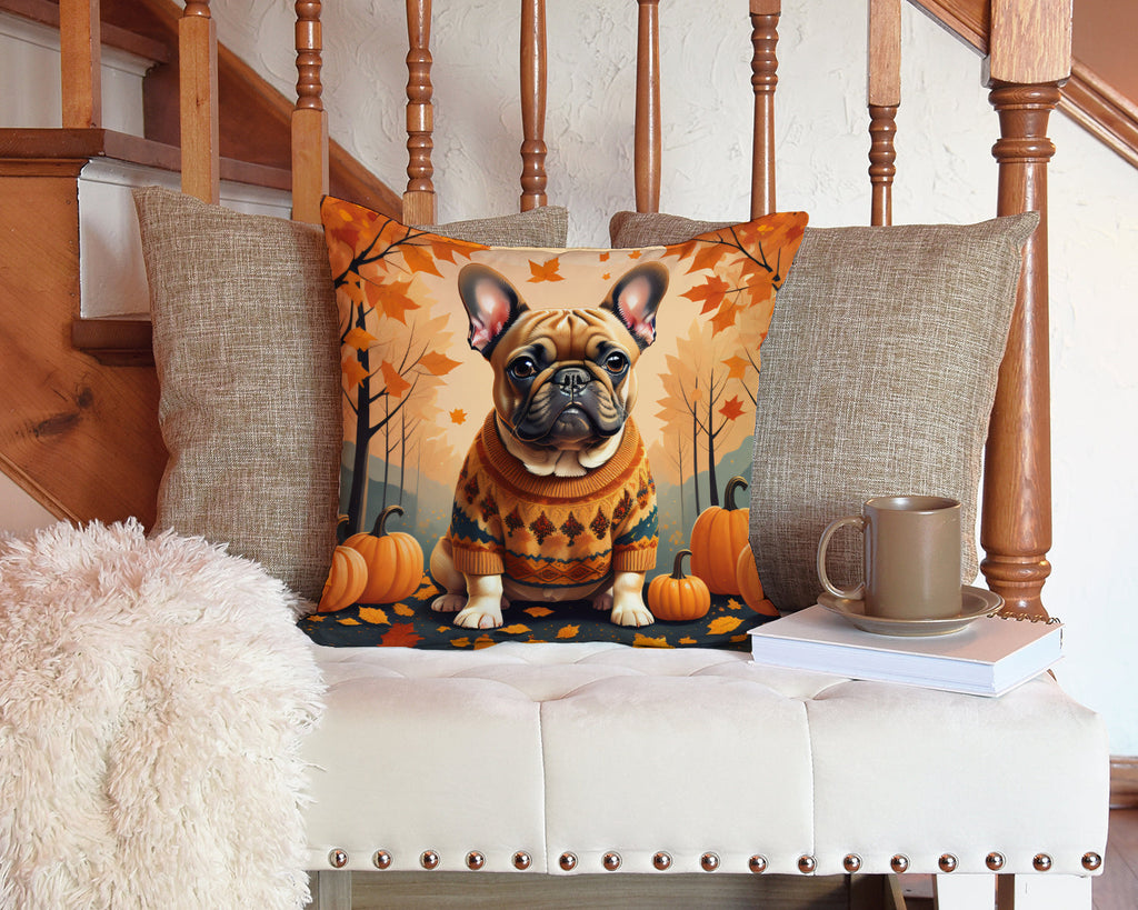 Fawn French Bulldog Fall Decorative Throw Pillow 14x14 Indoor Outdoor Accent Cushion, Fabric Cover with Insert for Sofa, Bed, Porch & Living Room