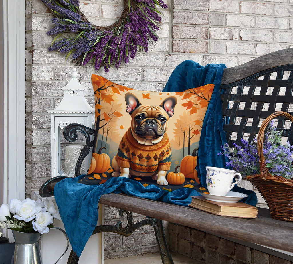 Fawn French Bulldog Fall Decorative Throw Pillow 18x18 Indoor Outdoor Accent Cushion, Fabric Cover with Insert for Sofa, Bed, Porch & Living Room