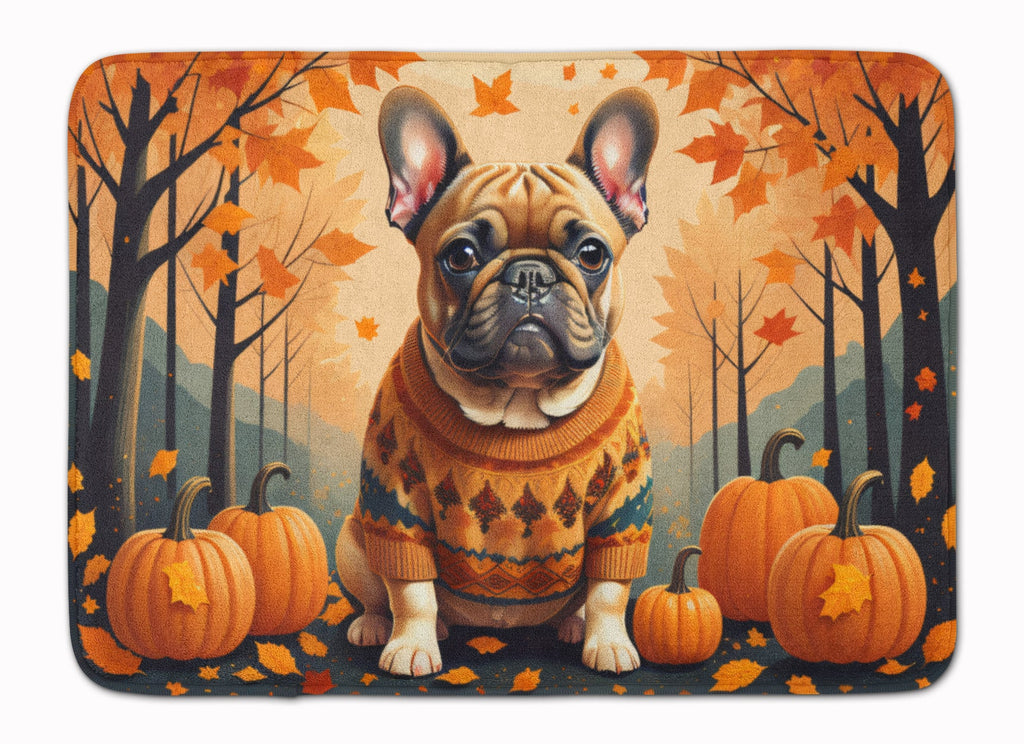 Fawn French Bulldog Fall Memory Foam Kitchen Mat Machine Washable Anti-Fatigue Cushion Comfort Bath or Kitchen Rug