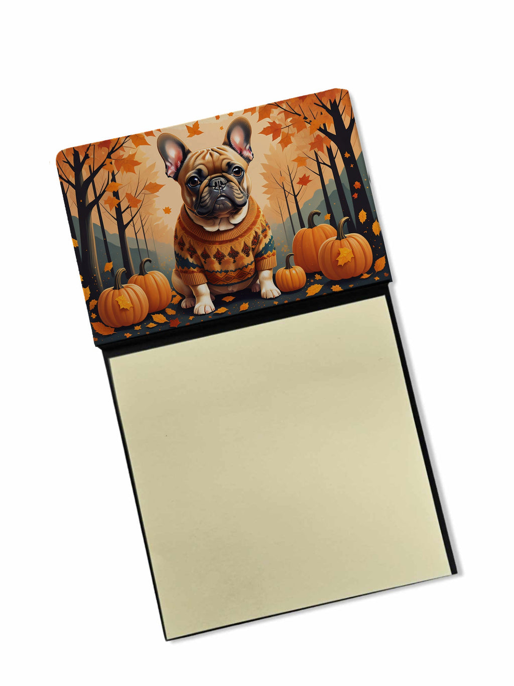 Fawn French Bulldog Fall Watercolor Sticky Note Holder Refillable Dispenser Desk Accessory 3x3 Pad Gift