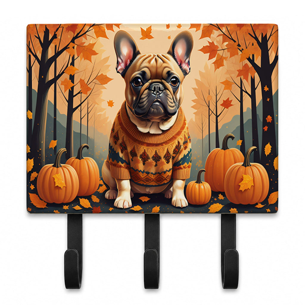 Fawn French Bulldog Fall Leash or Key Holder Wall Hooks, Coat Rack Wall Mount, for Hanging Keys, Towels, Aprons, Leashes