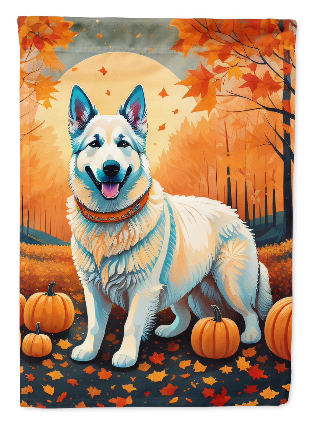 White German Shepherd Fall House Flag 28x40 Porch Sleeve Pole Decorative Outside Yard Banner Artwork Wall Hanging, Polyester