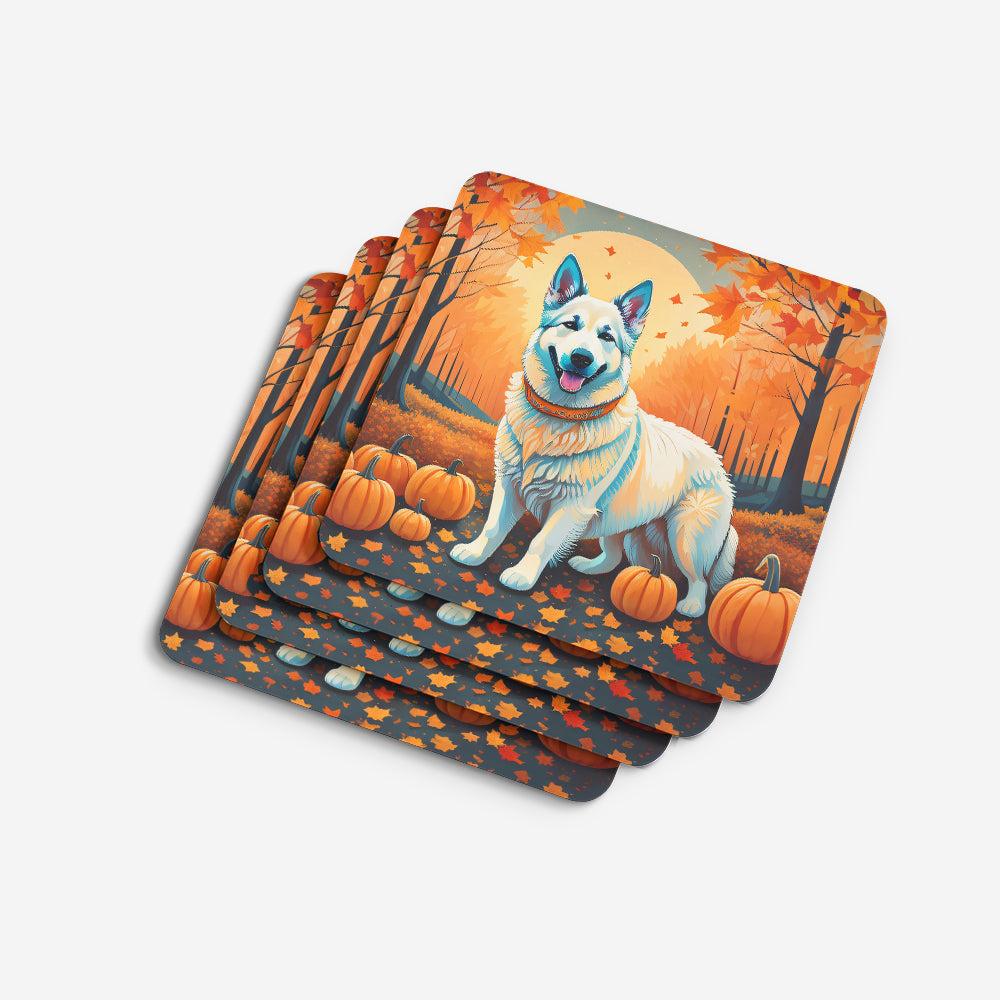 White German Shepherd Fall Foam Coasters Set of 4 Cup Coasters for Indoor Outdoor, Tabletop Protection, Anti Slip, Mouse pad Material