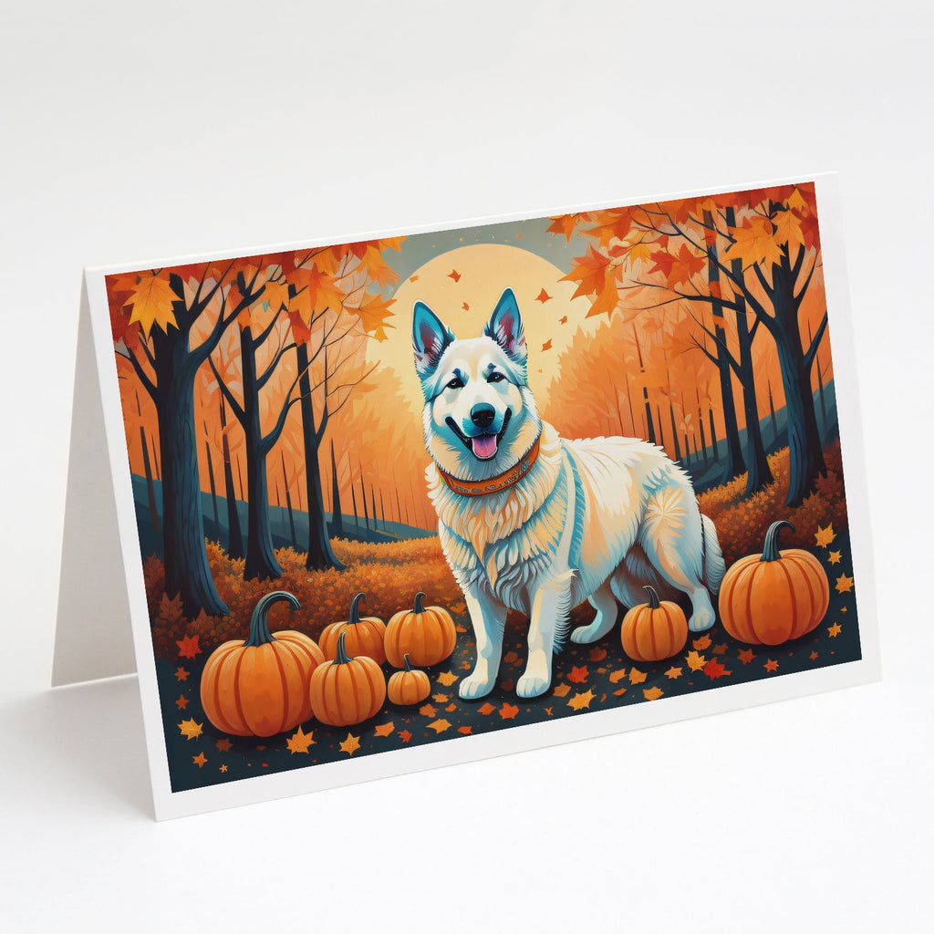 White German Shepherd Fall Greeting Cards Pack of 8 Blank Cards with Envelopes Whimsical A7 Size 5x7