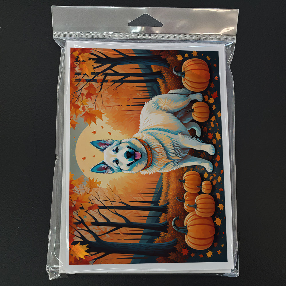 White German Shepherd Fall Greeting Cards Pack of 8 Blank Cards with Envelopes Whimsical A7 Size 5x7