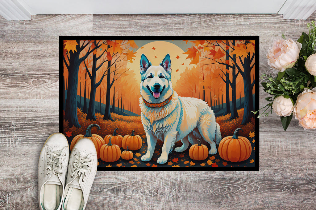 White German Shepherd Fall Doormat Indoor Outdoor 18H X 27W Front Door Mat Rugs for Entryway, Non Slip Washable