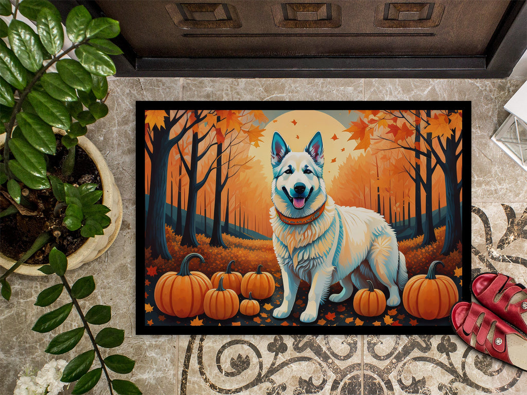 White German Shepherd Fall Doormat Indoor Outdoor 18H X 27W Front Door Mat Rugs for Entryway, Non Slip Washable
