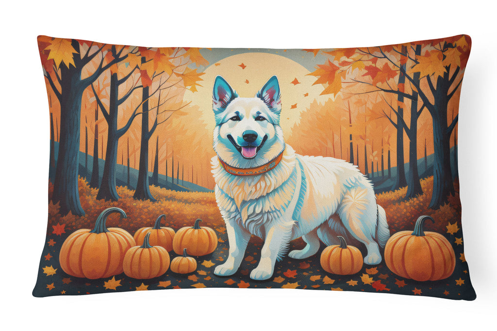 White German Shepherd Fall Decorative Throw Pillow 12x16 Indoor Outdoor Accent Cushion, Fabric Cover with Insert for Sofa, Bed, Porch & Living Room