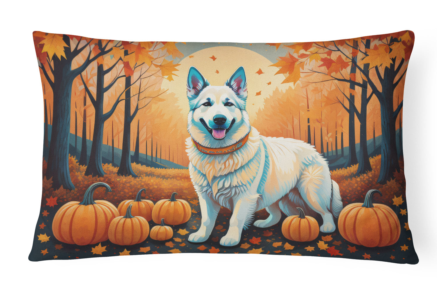 White German Shepherd Fall Decorative Throw Pillow 12x16 Indoor Outdoor Accent Cushion, Fabric Cover with Insert for Sofa, Bed, Porch & Living Room