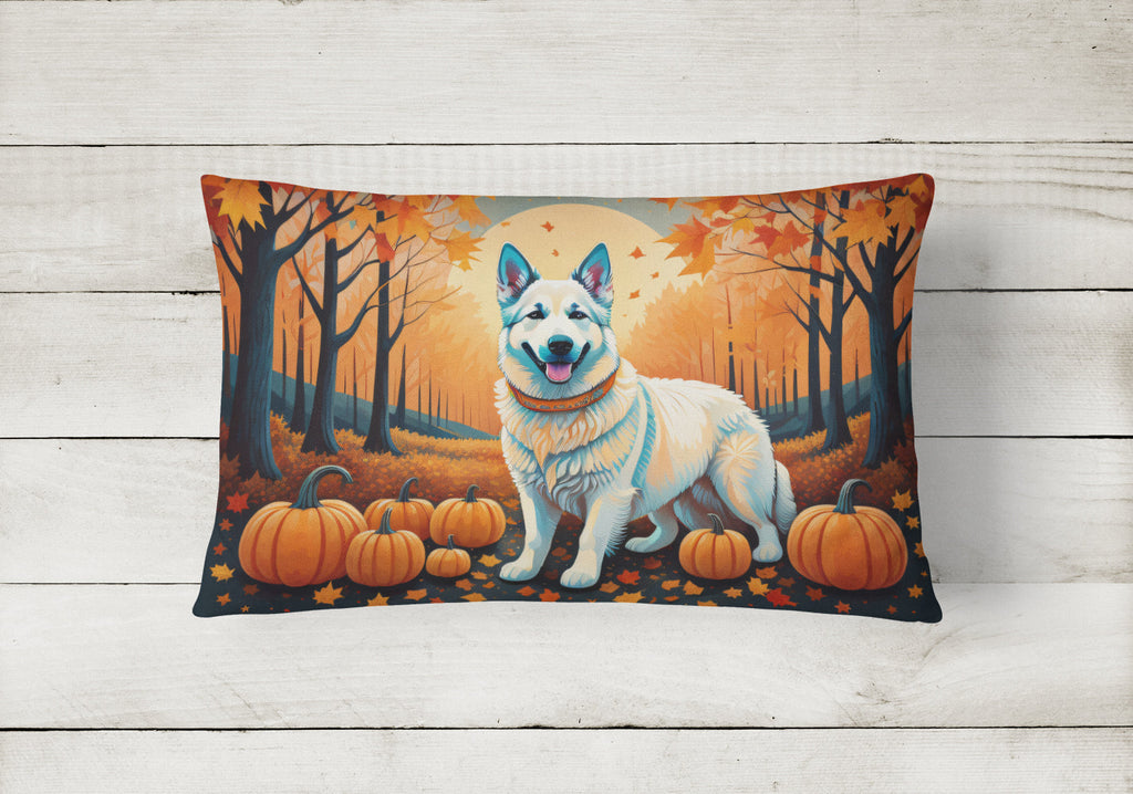 White German Shepherd Fall Decorative Throw Pillow 12x16 Indoor Outdoor Accent Cushion, Fabric Cover with Insert for Sofa, Bed, Porch & Living Room