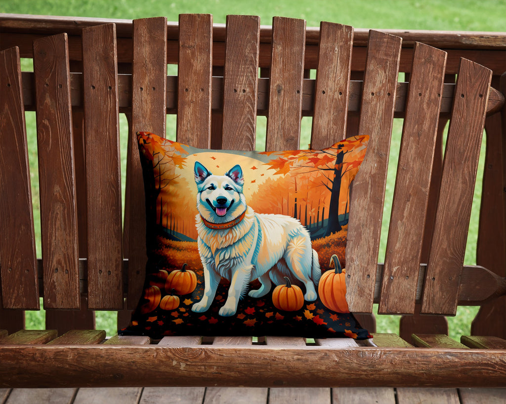 White German Shepherd Fall Decorative Throw Pillow 14x14 Indoor Outdoor Accent Cushion, Fabric Cover with Insert for Sofa, Bed, Porch & Living Room