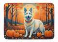 White German Shepherd Fall Memory Foam Kitchen Mat Machine Washable Anti-Fatigue Cushion Comfort Bath or Kitchen Rug