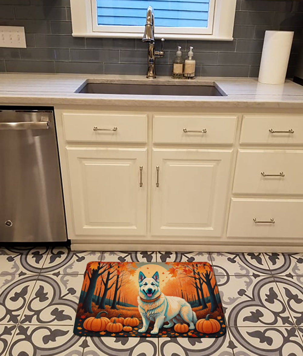 White German Shepherd Fall Memory Foam Kitchen Mat Machine Washable Anti-Fatigue Cushion Comfort Bath or Kitchen Rug
