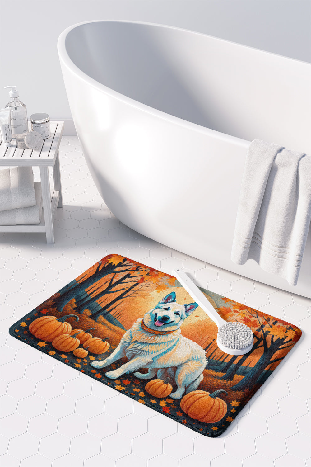 White German Shepherd Fall Memory Foam Kitchen Mat Machine Washable Anti-Fatigue Cushion Comfort Bath or Kitchen Rug
