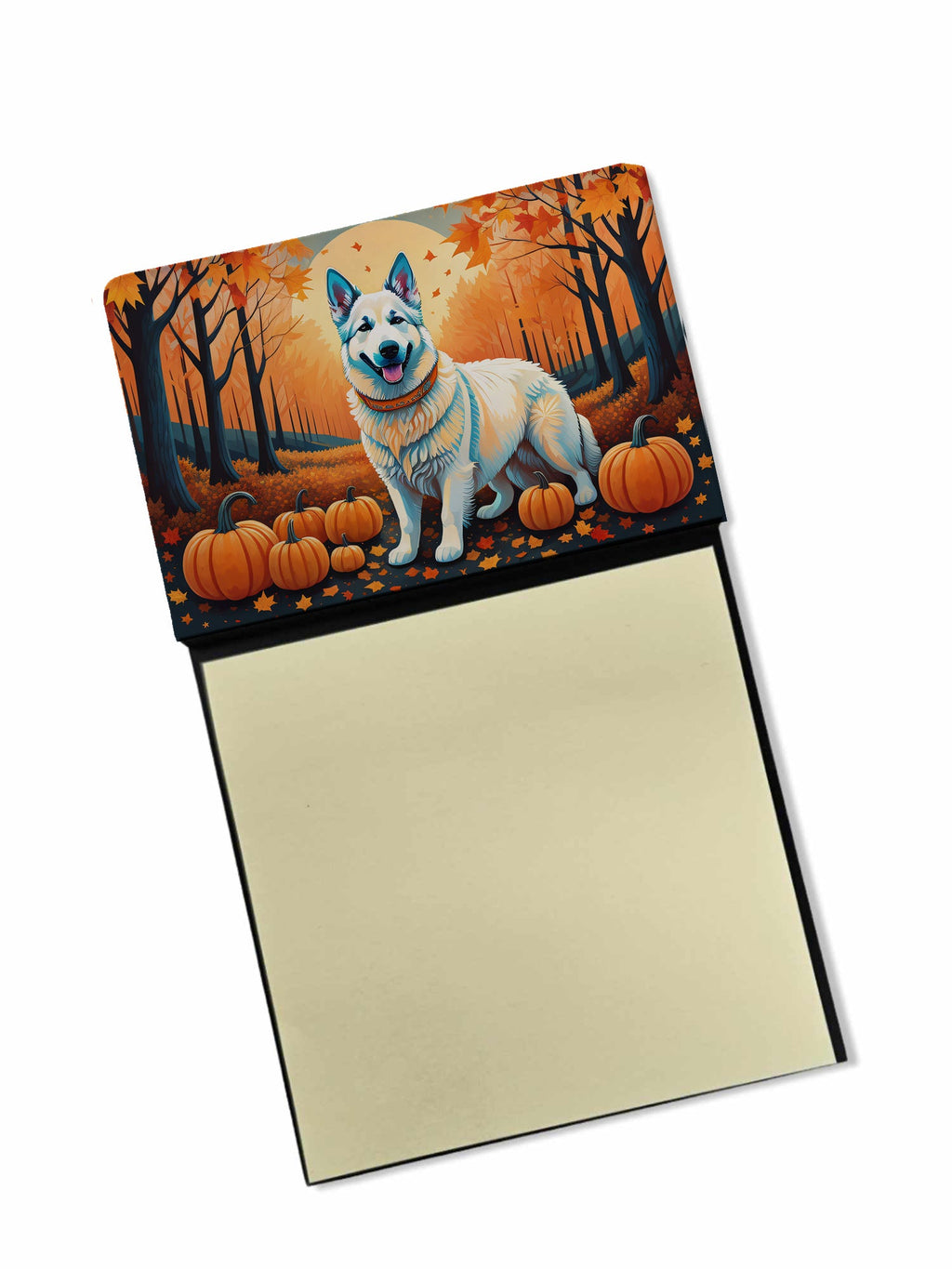 White German Shepherd Fall Watercolor Sticky Note Holder Refillable Dispenser Desk Accessory 3x3 Pad Gift