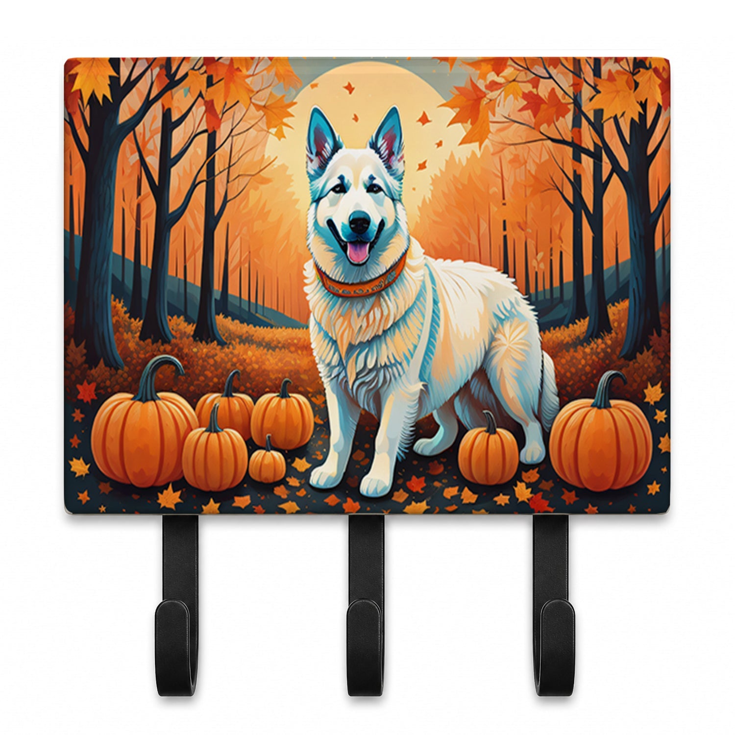 White German Shepherd Fall Leash or Key Holder Wall Hooks, Coat Rack Wall Mount, for Hanging Keys, Towels, Aprons, Leashes