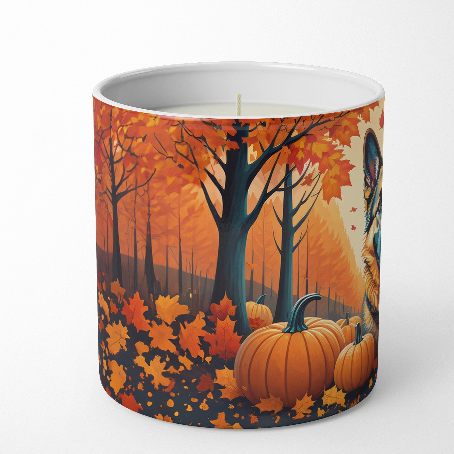 German Shepherd Fall Decorative Soy Candle Nature Soy Wax Essential Oil Home Decor Ideal for Bedroom Kitchen Bath Office Gift, 10 oz