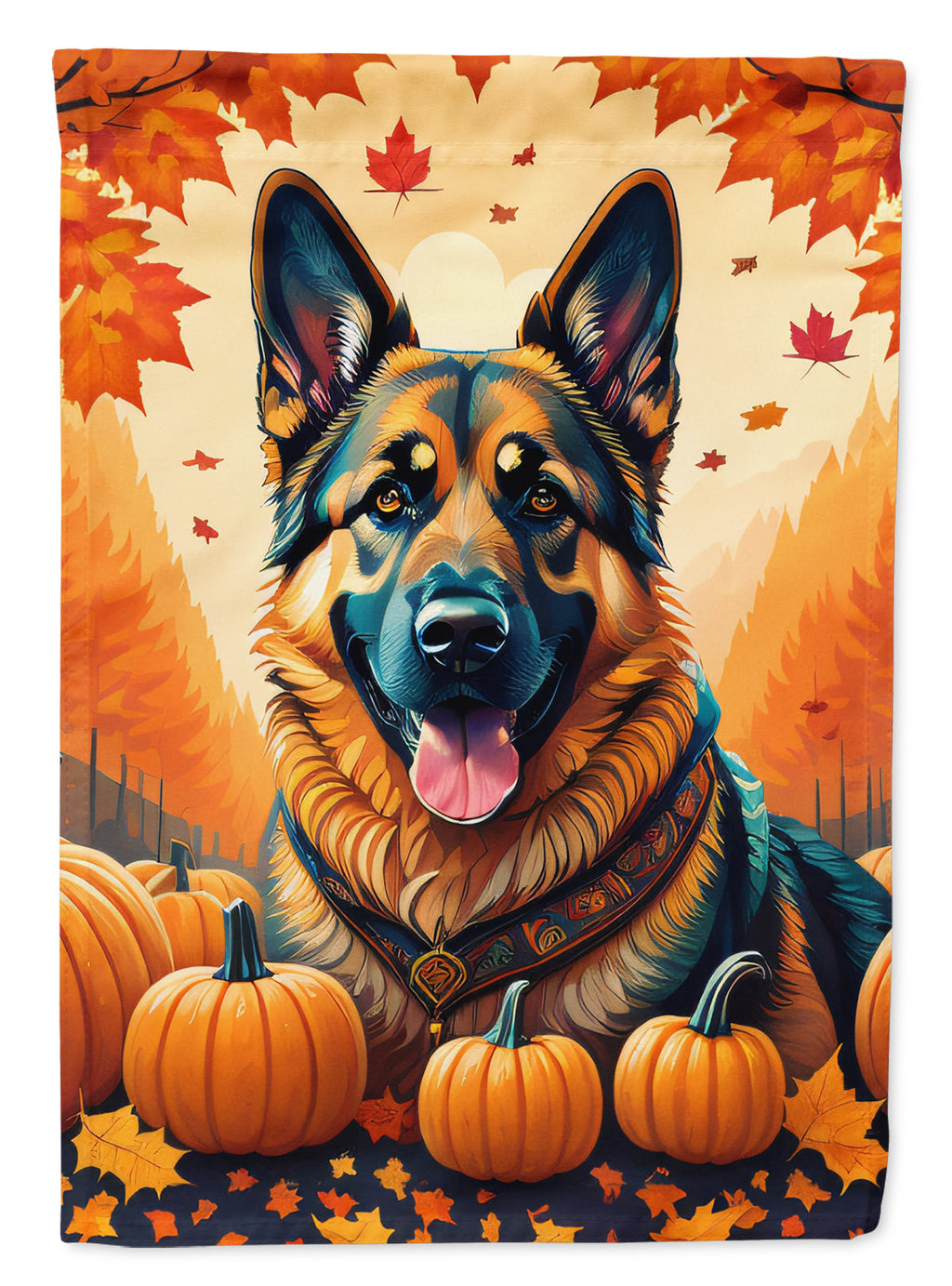 German Shepherd Fall House Flag 28x40 Porch Sleeve Pole Decorative Outside Yard Banner Artwork Wall Hanging, Polyester
