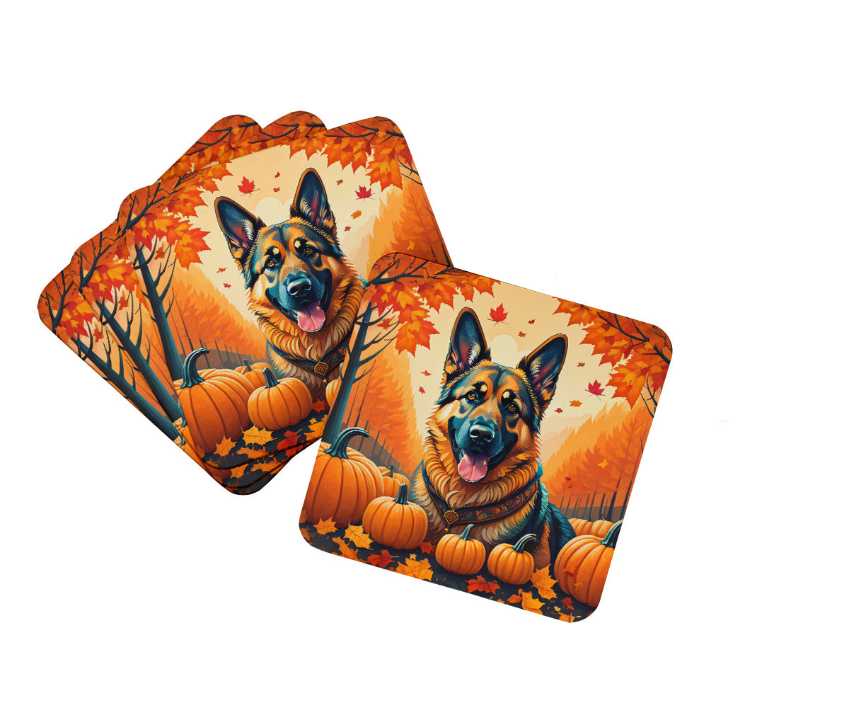 German Shepherd Fall Foam Coasters Set of 4 Cup Coasters for Indoor Outdoor, Tabletop Protection, Anti Slip, Mouse pad Material