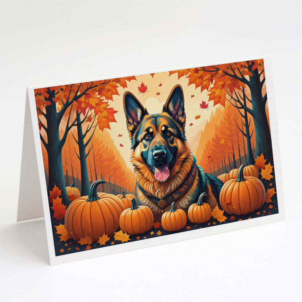 German Shepherd Fall Greeting Cards Pack of 8 Blank Cards with Envelopes Whimsical A7 Size 5x7