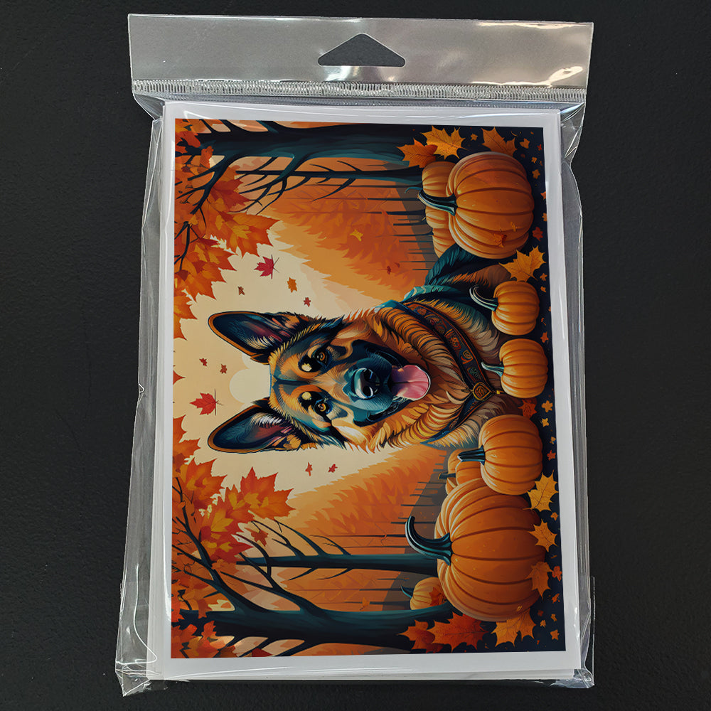 German Shepherd Fall Greeting Cards Pack of 8 Blank Cards with Envelopes Whimsical A7 Size 5x7