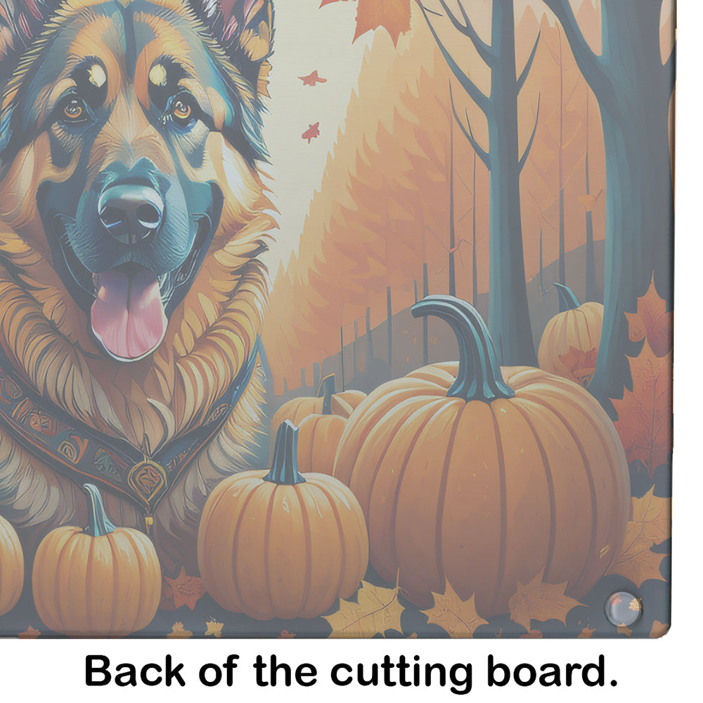 German Shepherd Fall Cutting Board Tempered Glass Kitchen Cutting Surface, Heat Resistant Chopping, Non-Slip Feet, Food Prep & Serving