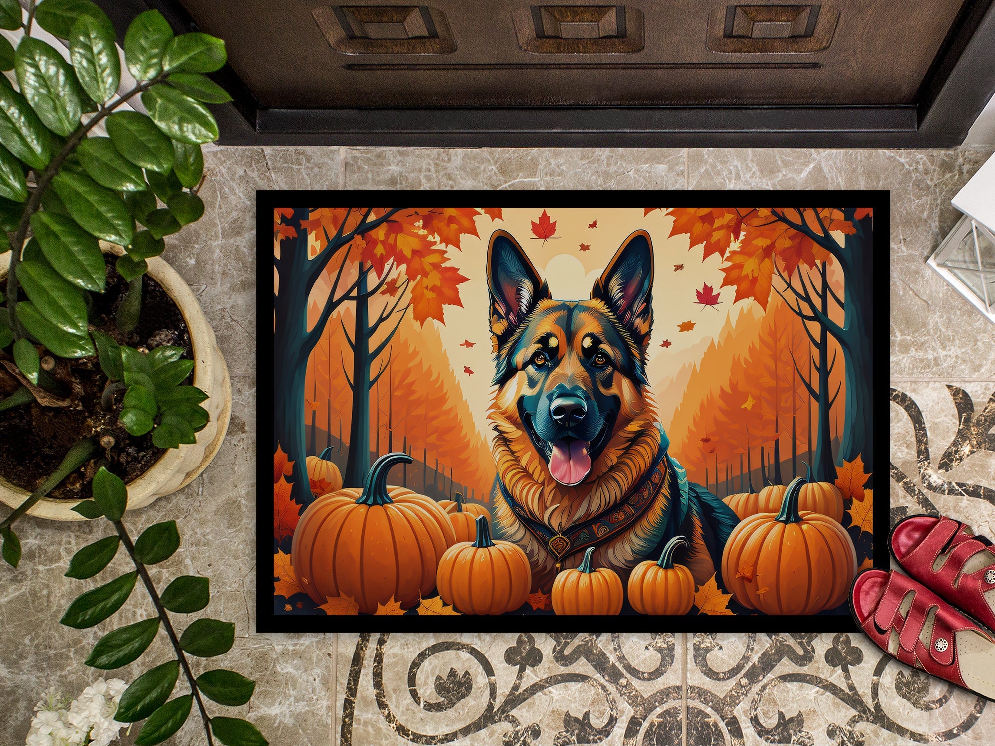 German Shepherd Fall Doormat Indoor Outdoor 18H X 27W Front Door Mat Rugs for Entryway, Non Slip Washable