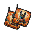 German Shepherd Fall Pot Holder Set of 2 Heat Resistant Quilted Hot Pads 7.5 x 7.5 Inch, Insulated Kitchen Trivets for Cooking & Baking