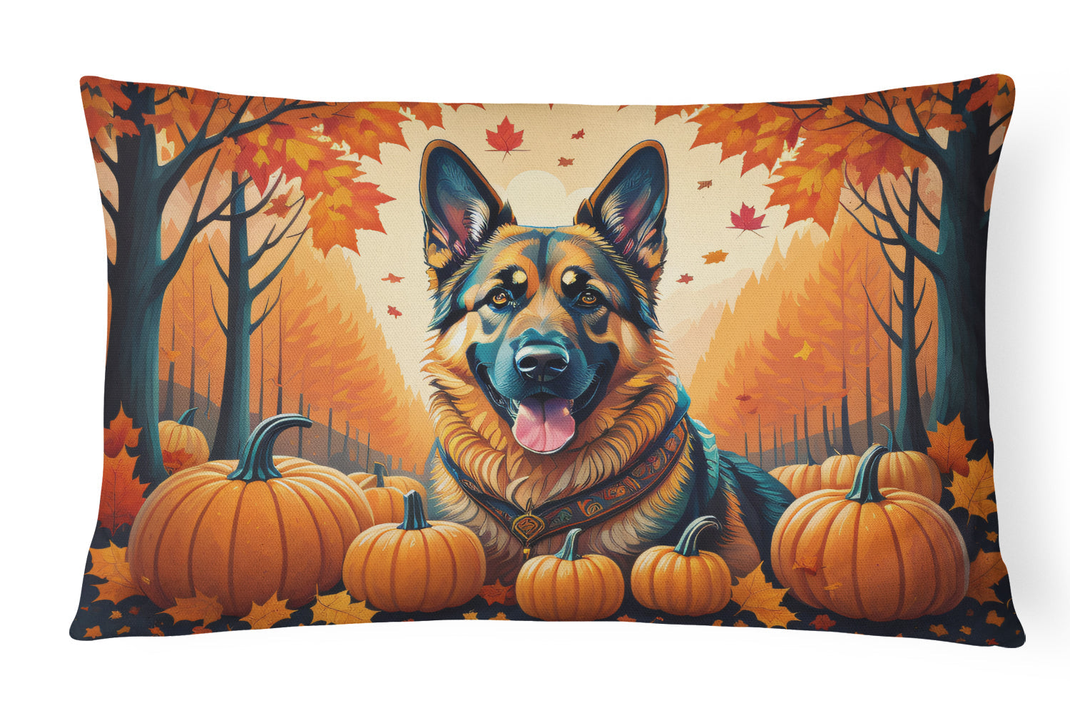 German Shepherd Fall Decorative Throw Pillow 12x16 Indoor Outdoor Accent Cushion, Fabric Cover with Insert for Sofa, Bed, Porch & Living Room