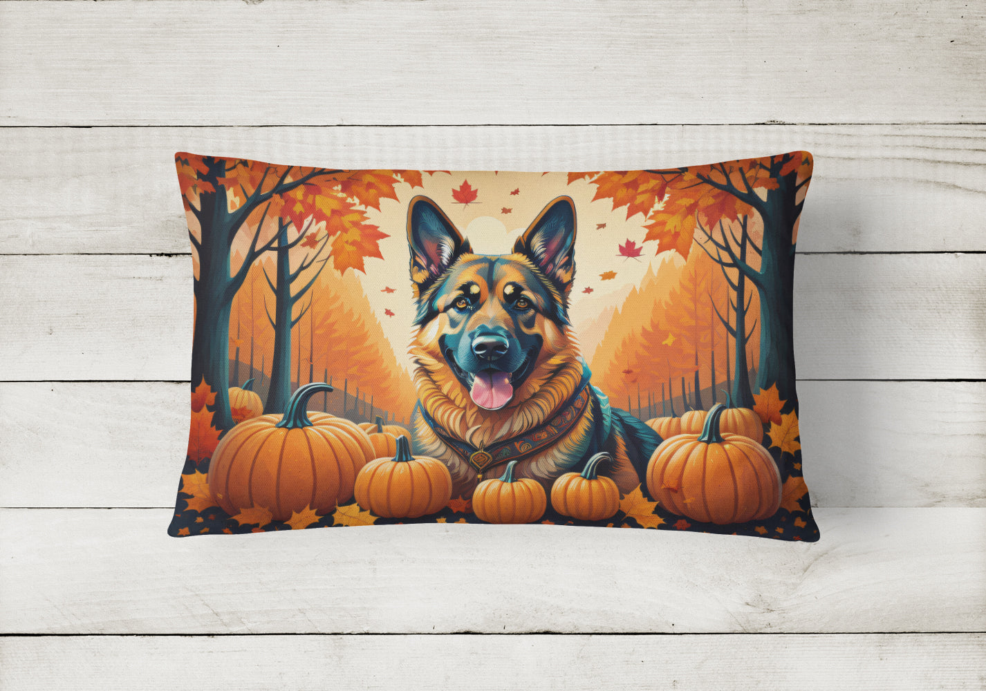 German Shepherd Fall Decorative Throw Pillow 12x16 Indoor Outdoor Accent Cushion, Fabric Cover with Insert for Sofa, Bed, Porch & Living Room