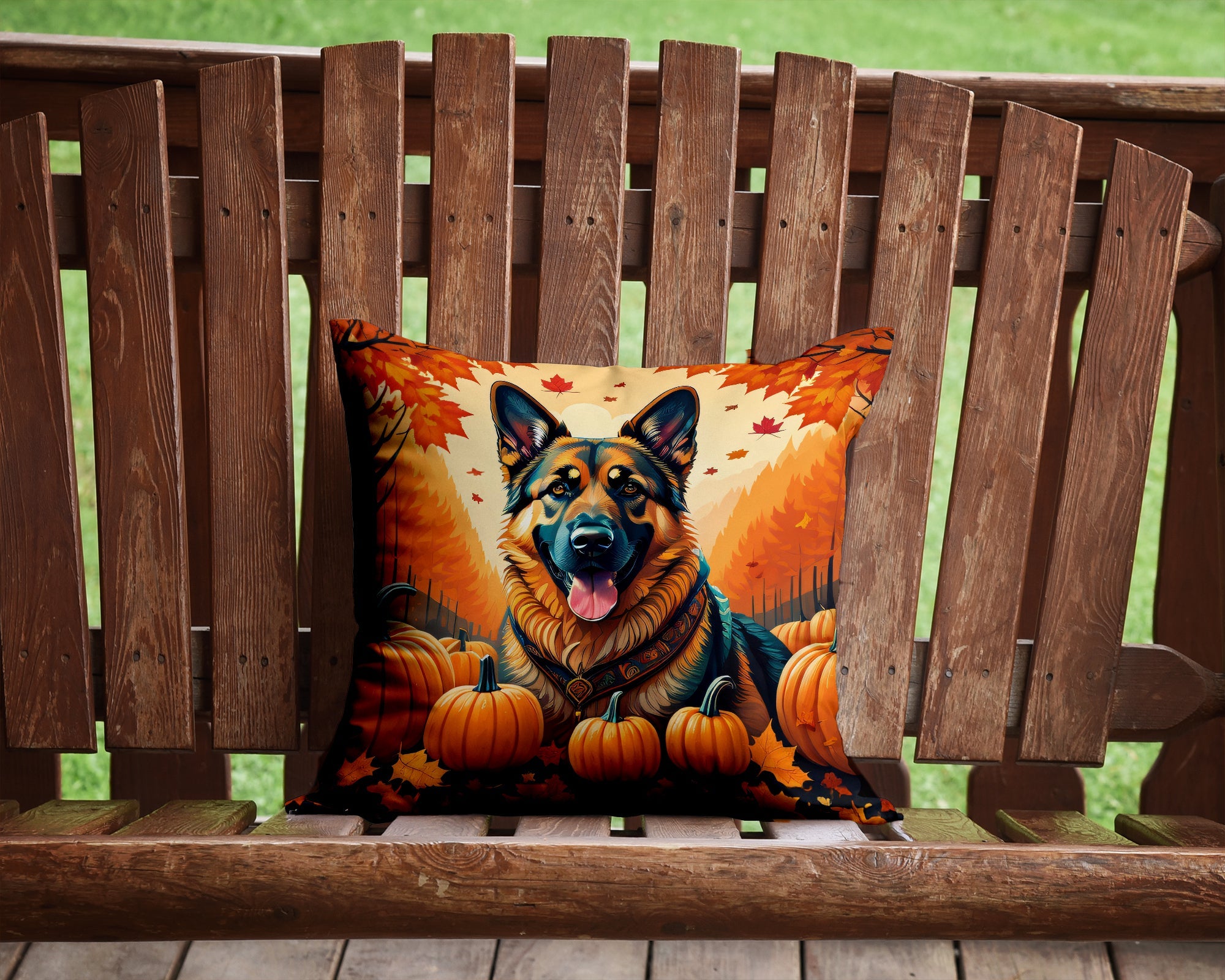 German Shepherd Fall Decorative Throw Pillow 14x14 Indoor Outdoor Accent Cushion, Fabric Cover with Insert for Sofa, Bed, Porch & Living Room