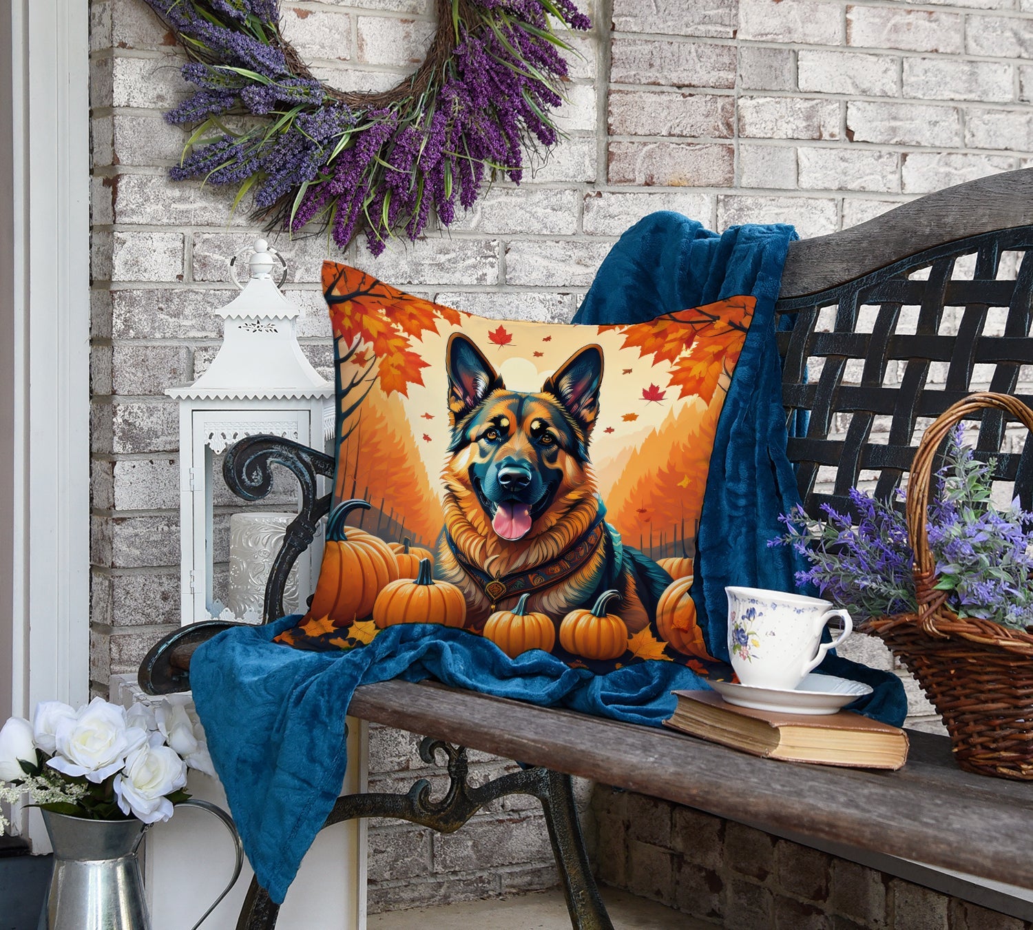 German Shepherd Fall Decorative Throw Pillow 18x18 Indoor Outdoor Accent Cushion, Fabric Cover with Insert for Sofa, Bed, Porch & Living Room