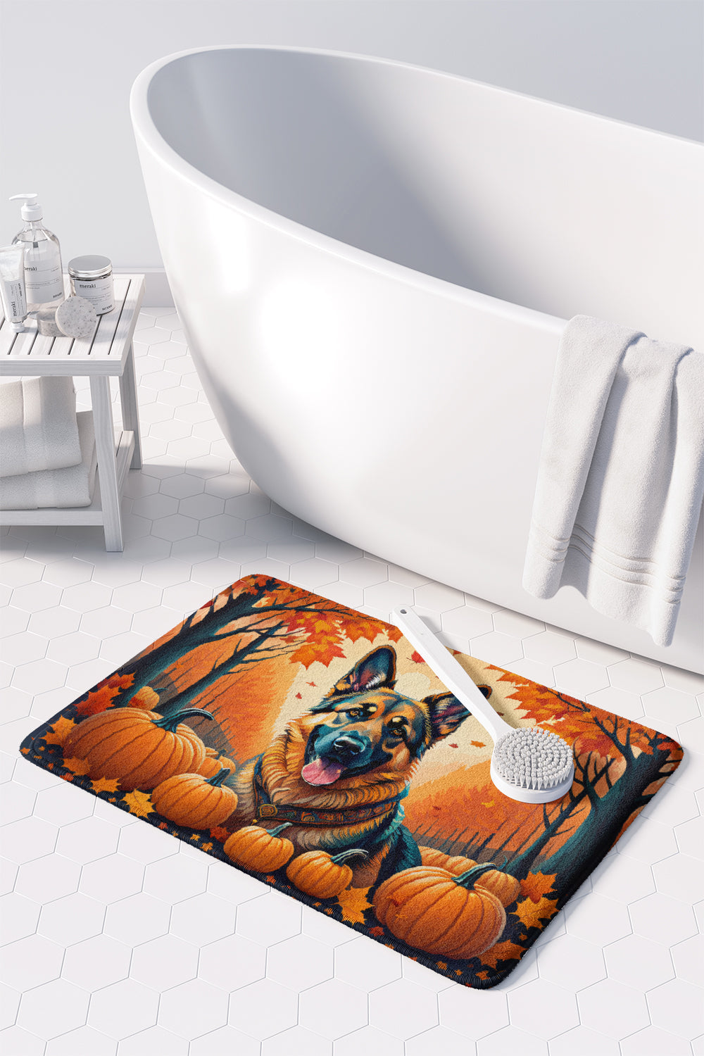 German Shepherd Fall Memory Foam Kitchen Mat Machine Washable Anti-Fatigue Cushion Comfort Bath or Kitchen Rug