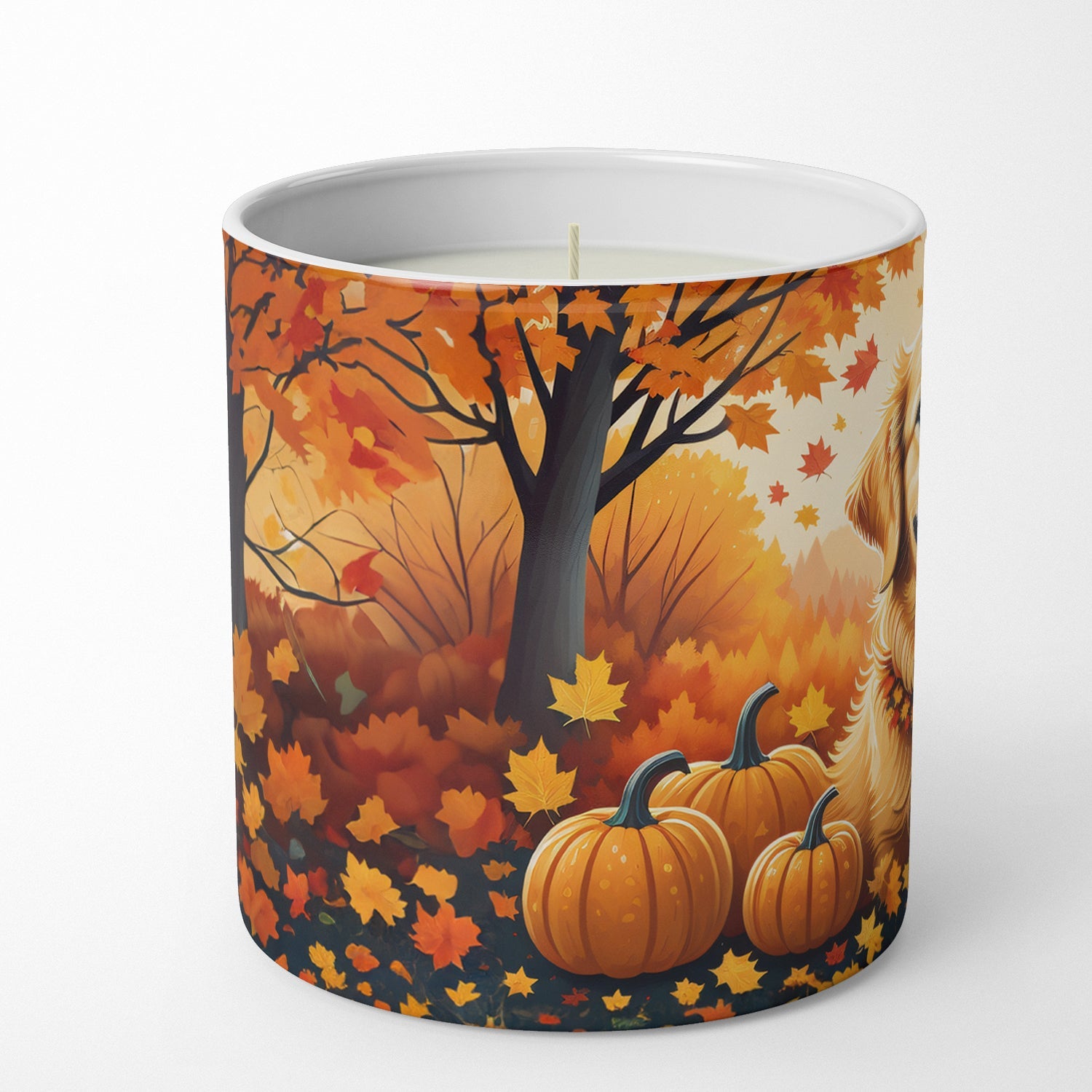 Golden Retriever Fall Decorative Soy Candle Nature Soy Wax Essential Oil Home Decor Ideal for Bedroom Kitchen Bath Office Gift, 10 oz
