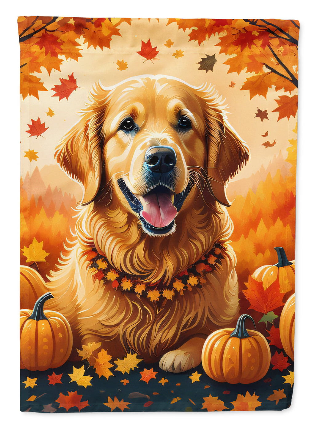 Golden Retriever Fall House Flag 28x40 Porch Sleeve Pole Decorative Outside Yard Banner Artwork Wall Hanging, Polyester