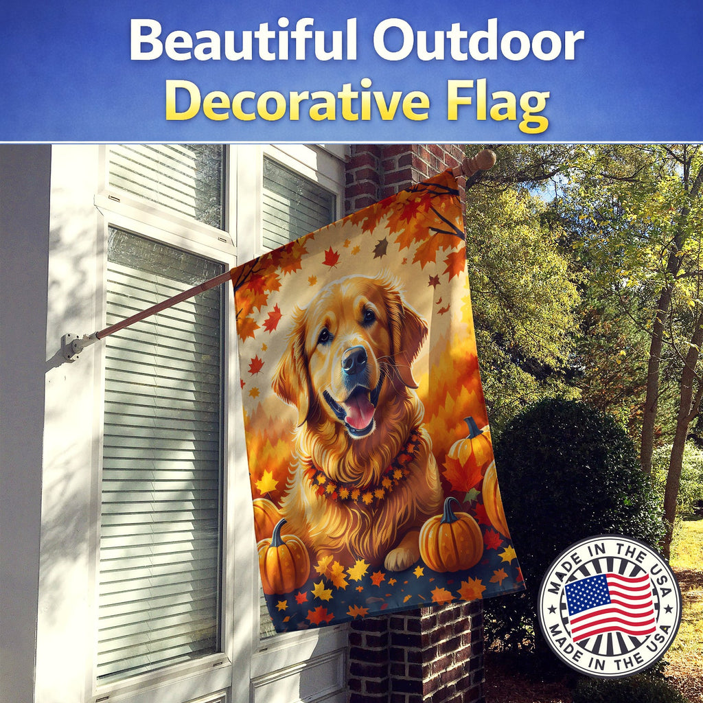 Golden Retriever Fall House Flag 28x40 Porch Sleeve Pole Decorative Outside Yard Banner Artwork Wall Hanging, Polyester