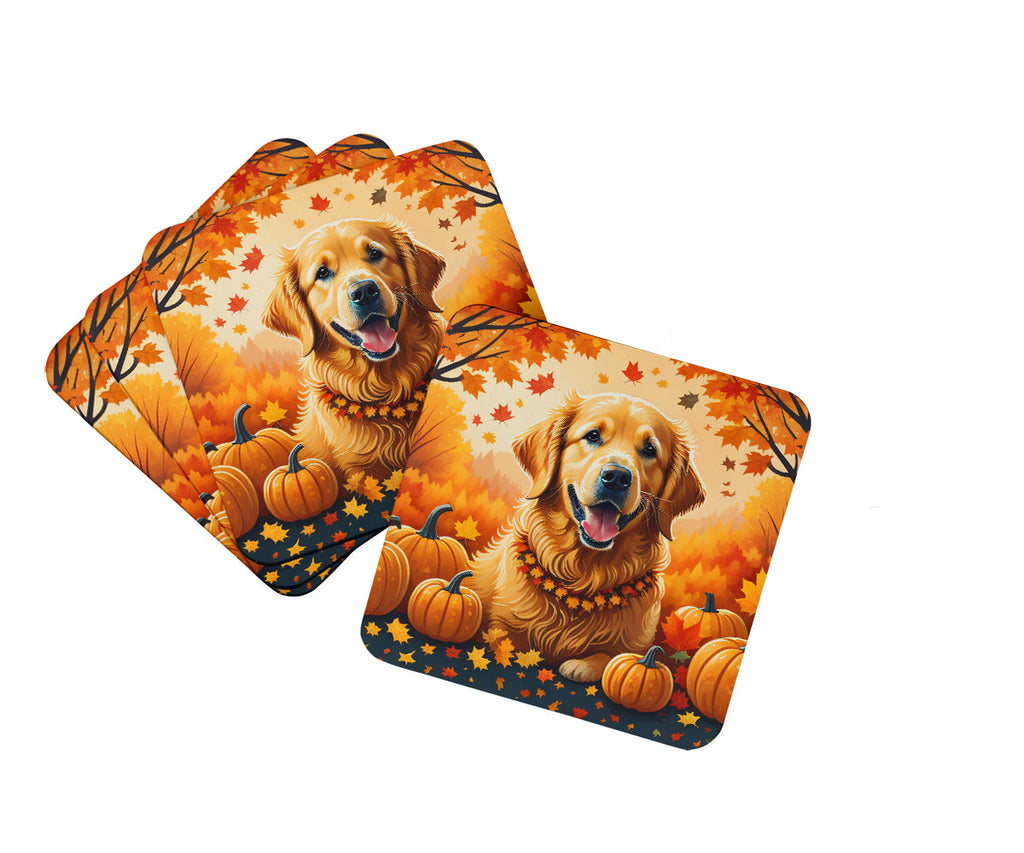 Golden Retriever Fall Foam Coasters Set of 4 Cup Coasters for Indoor Outdoor, Tabletop Protection, Anti Slip, Mouse pad Material