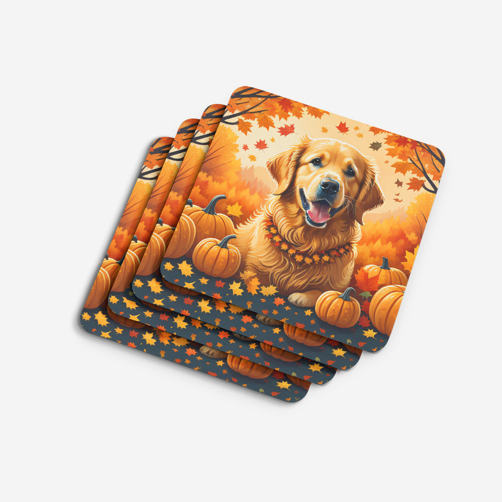 Golden Retriever Fall Foam Coasters Set of 4 Cup Coasters for Indoor Outdoor, Tabletop Protection, Anti Slip, Mouse pad Material