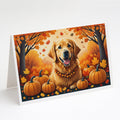 Golden Retriever Fall Greeting Cards Pack of 8 Blank Cards with Envelopes Whimsical A7 Size 5x7