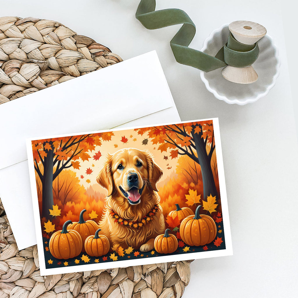 Golden Retriever Fall Greeting Cards Pack of 8 Blank Cards with Envelopes Whimsical A7 Size 5x7