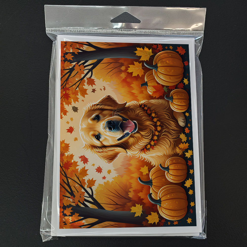 Golden Retriever Fall Greeting Cards Pack of 8 Blank Cards with Envelopes Whimsical A7 Size 5x7