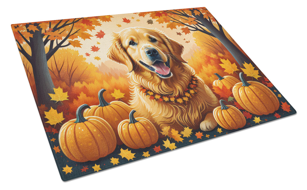 Golden Retriever Fall Cutting Board Tempered Glass Kitchen Cutting Surface, Heat Resistant Chopping, Non-Slip Feet, Food Prep & Serving