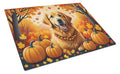 Golden Retriever Fall Cutting Board Tempered Glass Kitchen Cutting Surface, Heat Resistant Chopping, Non-Slip Feet, Food Prep & Serving